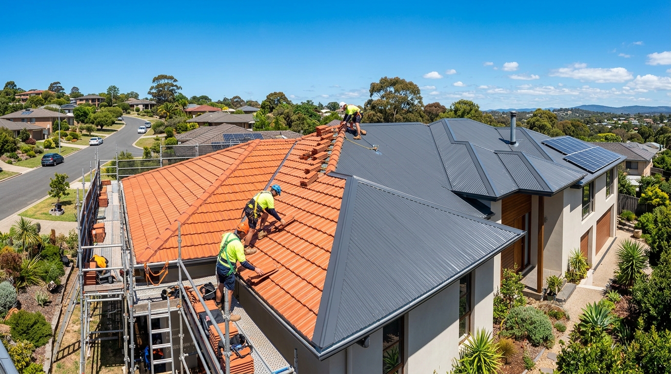 Roof restoration and construction in progress
